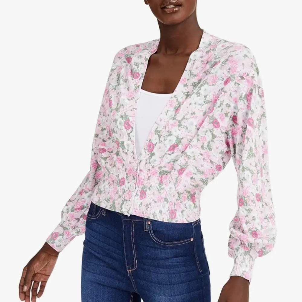 INC International Concepts Pink and White Floral Cardigan